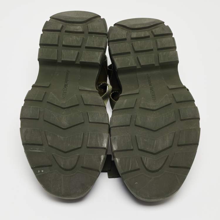 Pre Owned Alexander McQueen Military Green Nylon Tread Flat Sandals Size 43