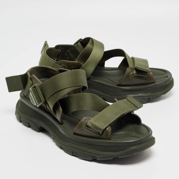 Pre Owned Alexander McQueen Military Green Nylon Tread Flat Sandals Size 43