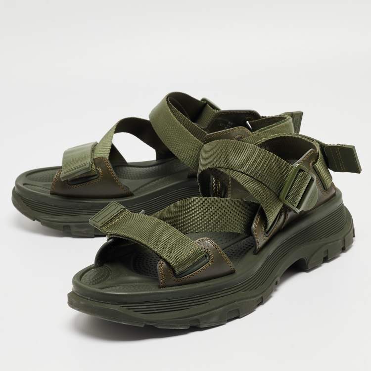 Pre Owned Alexander McQueen Military Green Nylon Tread Flat Sandals Size 43