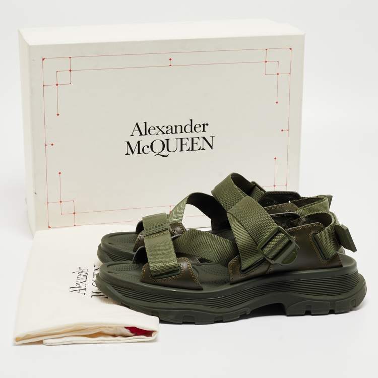 Pre Owned Alexander McQueen Military Green Nylon Tread Flat Sandals Size 43