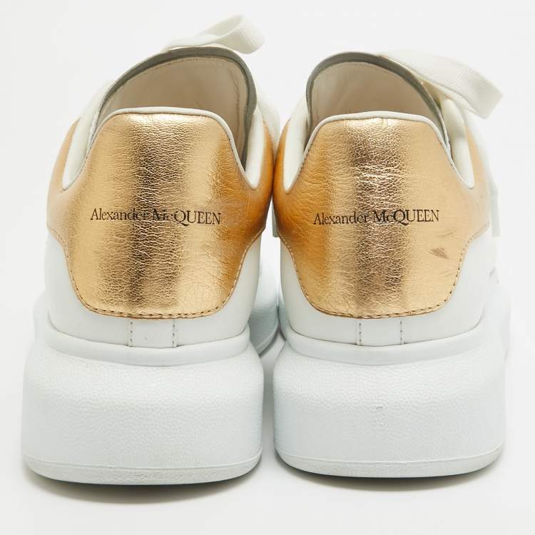 Pre Owned Alexander McQueen White/Gold Leather Oversized Sneakers Size 40