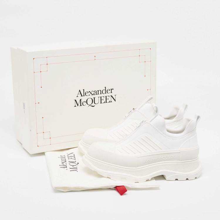 Pre Owned Alexander McQueen White Leather Tread Slick Moto Sneakers Size 40