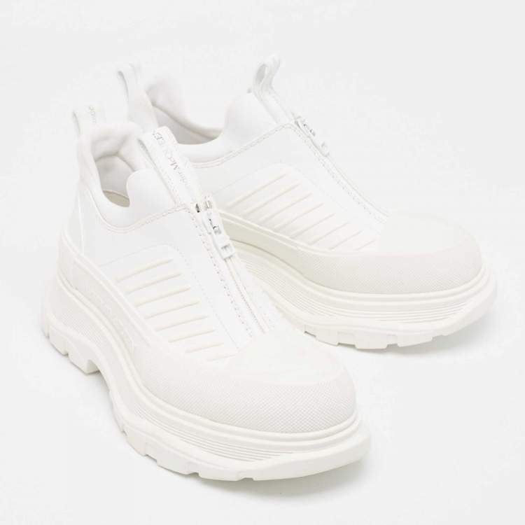 Pre Owned Alexander McQueen White Leather Tread Slick Moto Sneakers Size 40