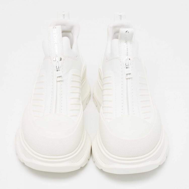Pre Owned Alexander McQueen White Leather Tread Slick Moto Sneakers Size 40