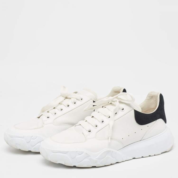 Pre Owned Alexander McQueen White/Black Leather Low Top Sneakers Size 45