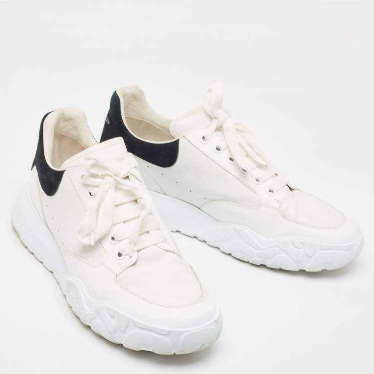 Pre Owned Alexander McQueen White/Black Leather Low Top Sneakers Size 45