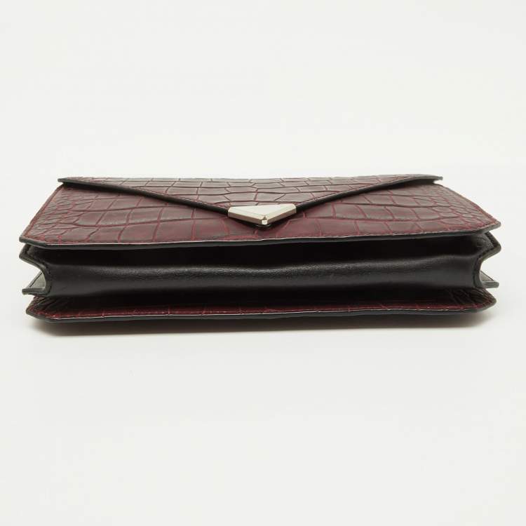 Pre Owned Alexander Wang Burgundy Croc Embossed Leather Prisma Envelope Clutch