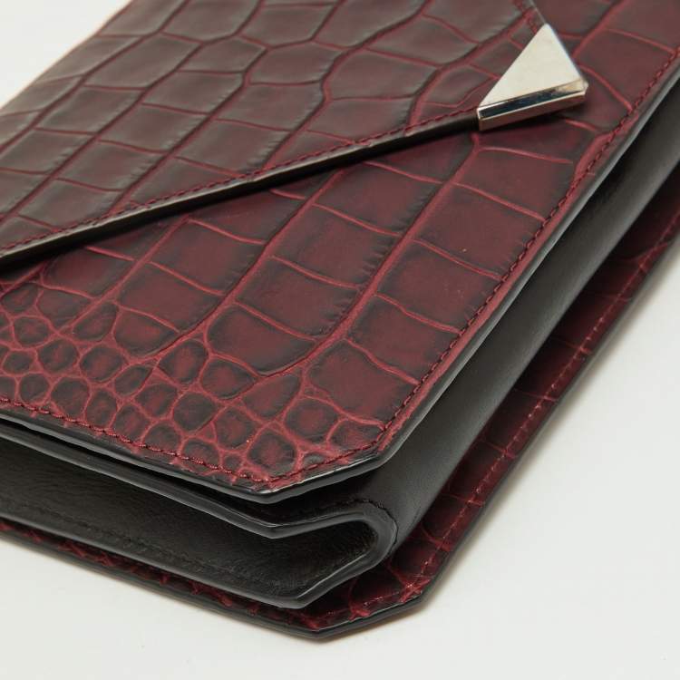 Pre Owned Alexander Wang Burgundy Croc Embossed Leather Prisma Envelope Clutch
