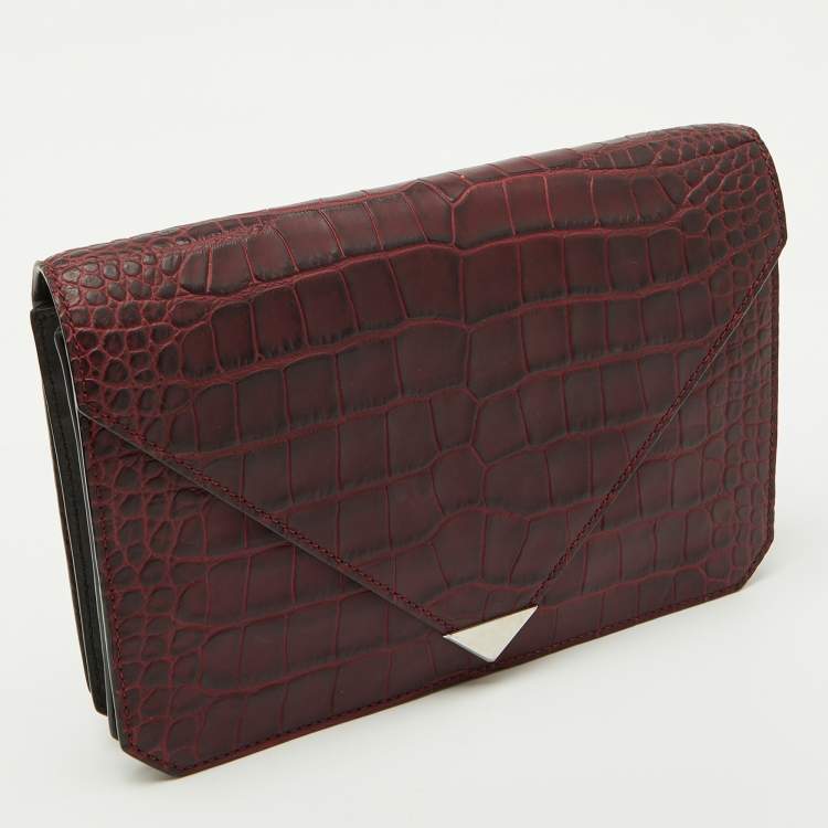 Pre Owned Alexander Wang Burgundy Croc Embossed Leather Prisma Envelope Clutch