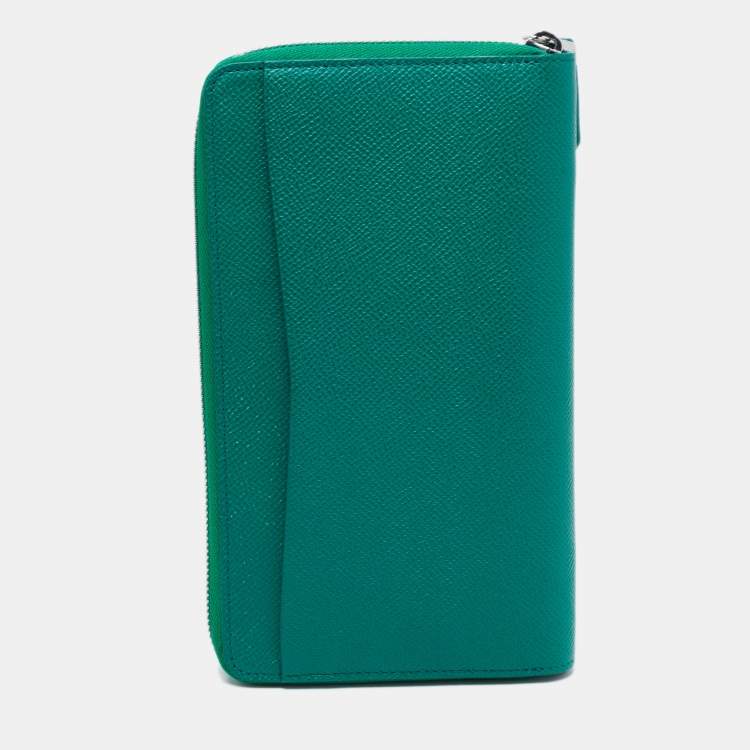 Pre Owned Alfred Dunhill Green Leather Zip Around Wallet