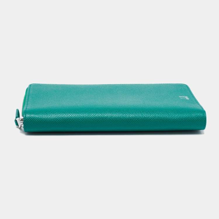 Pre Owned Alfred Dunhill Green Leather Zip Around Wallet