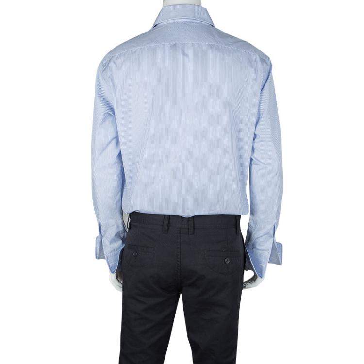 Pre Owned Alfred Dunhill Blue and White Striped Peter Business Shirt XL