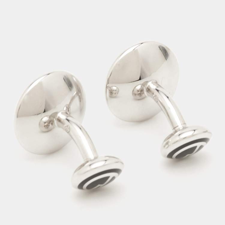 Pre Owned Alfred Dunhill Black Inlay Silver Tone Cufflinks