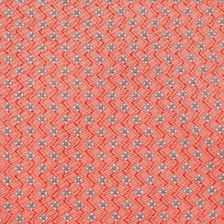 Pre Owned Alfred Dunhill Coral Floral Motif Silk Tie