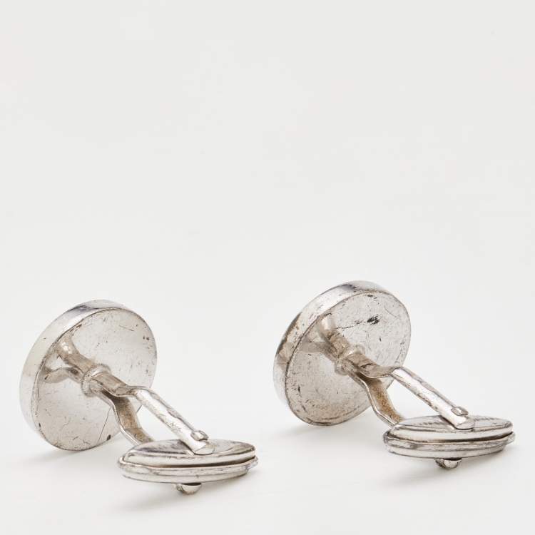 Pre Owned Alfred Dunhill Blue Stone Silver Tone Cufflinks