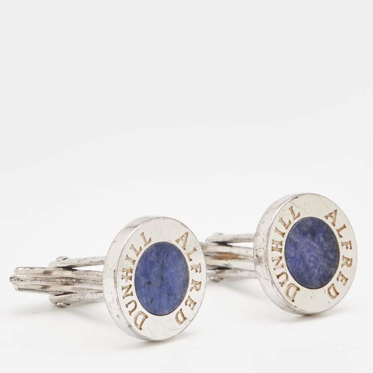 Pre Owned Alfred Dunhill Blue Stone Silver Tone Cufflinks