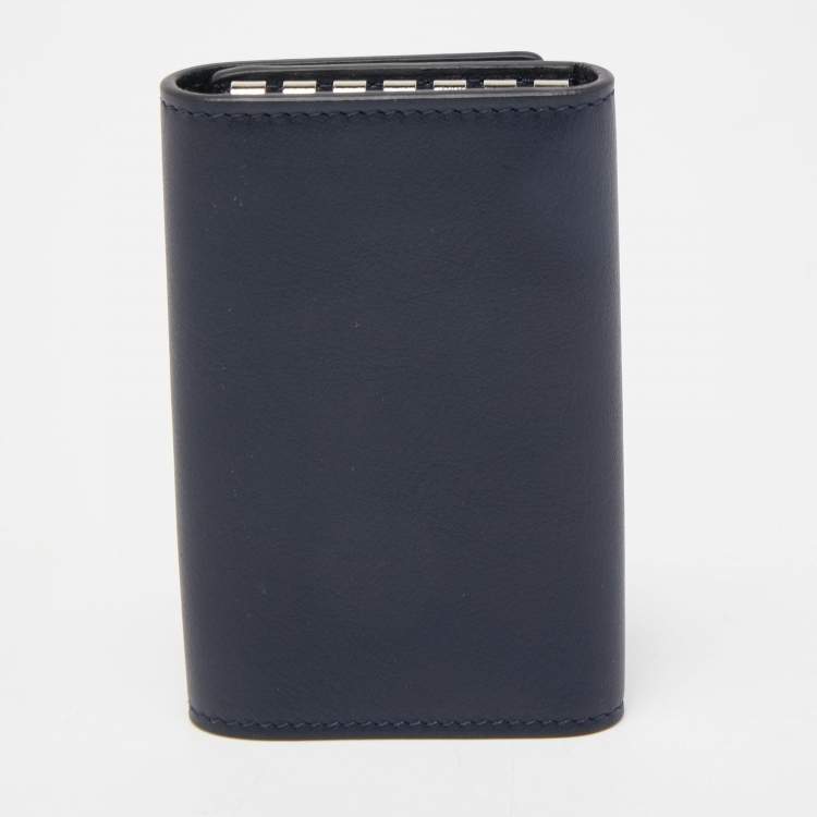 Pre Owned Dunhill Navy Blue Leather Logo Key Case