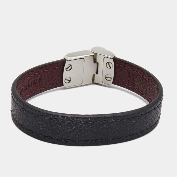 Pre Owned Dunhill Deco Leather Silver Tone Bracelet