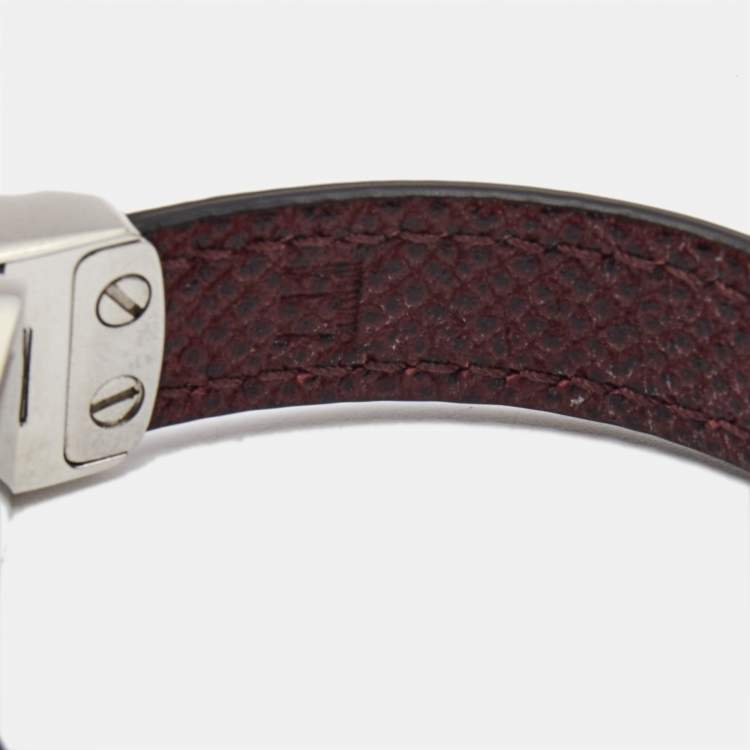 Pre Owned Dunhill Deco Leather Silver Tone Bracelet