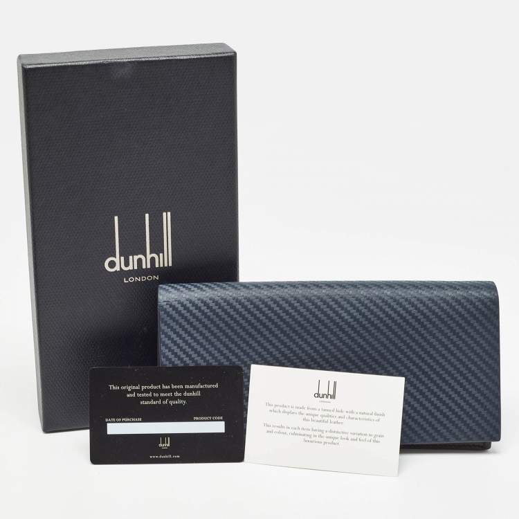Pre Owned Alfred Dunhill Navy Blue Leather Long Bifold Wallet 