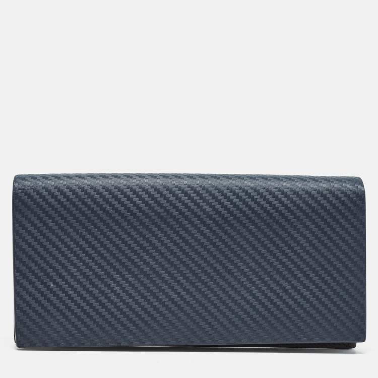 Pre Owned Alfred Dunhill Navy Blue Leather Long Bifold Wallet 