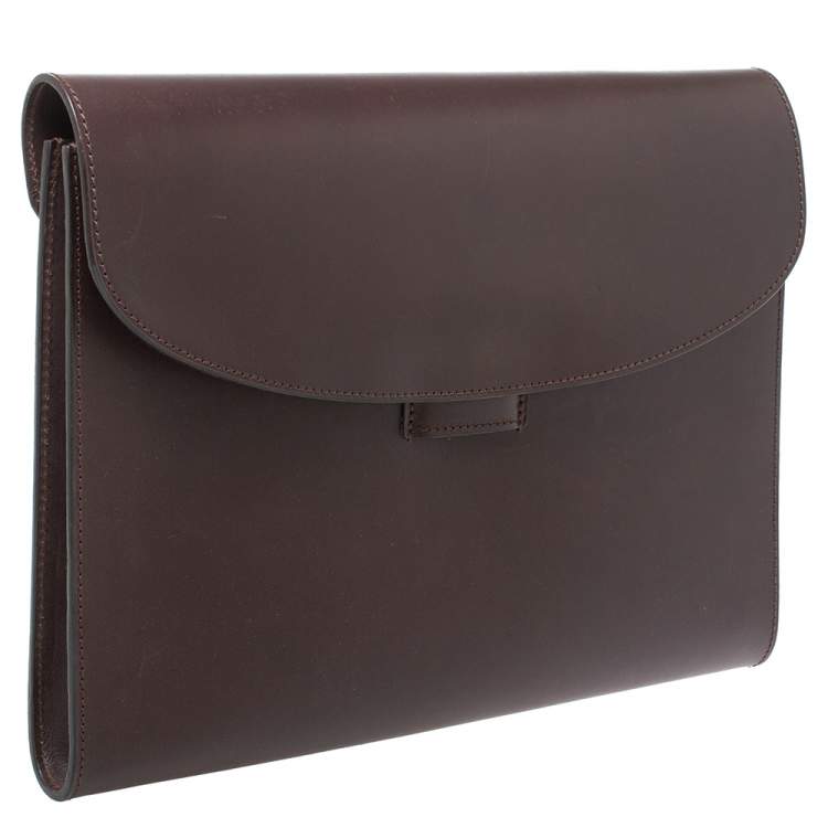 Pre Owned Alfred Dunhill Dark Brown Leather Flap Document Case