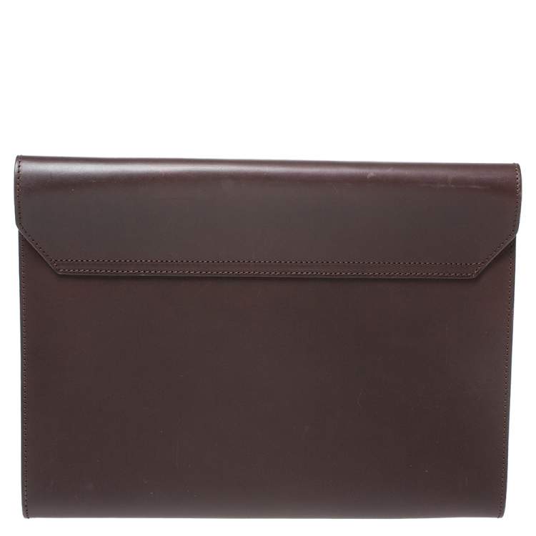 Pre Owned Alfred Dunhill Dark Brown Leather Flap Document Case