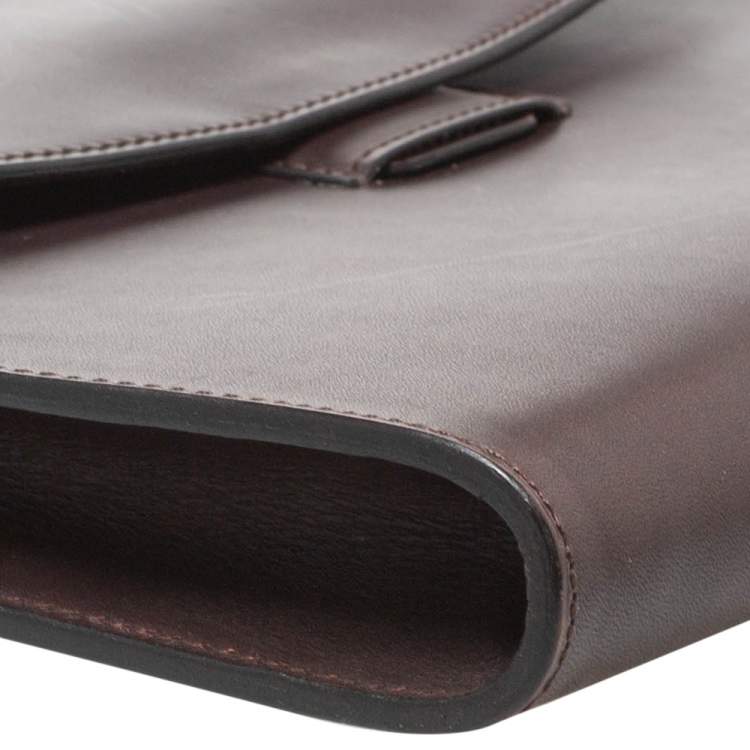 Pre Owned Alfred Dunhill Dark Brown Leather Flap Document Case