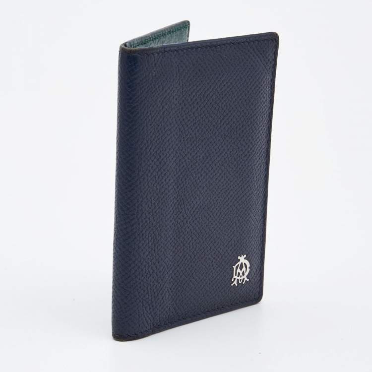 Pre Owned Alfred Dunhill Navy Blue Leather Logo Bifold Card Case