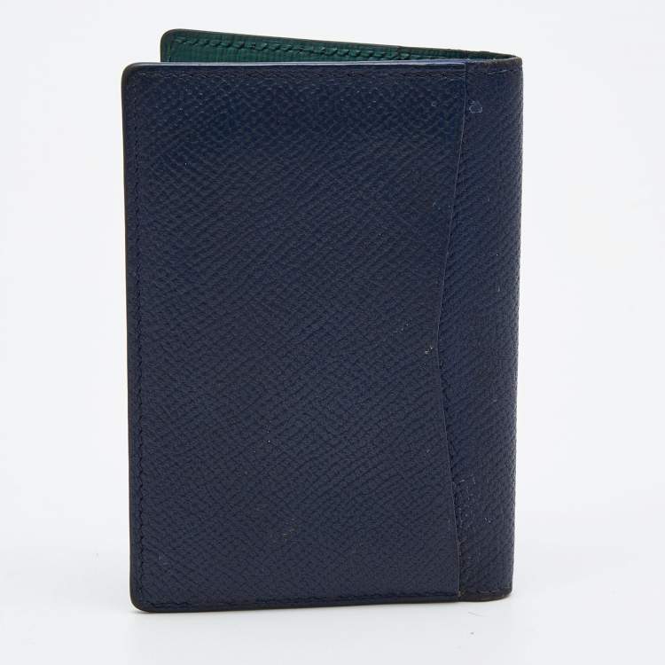 Pre Owned Alfred Dunhill Navy Blue Leather Logo Bifold Card Case