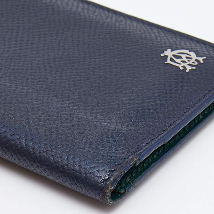 Pre Owned Alfred Dunhill Navy Blue Leather Logo Bifold Card Case