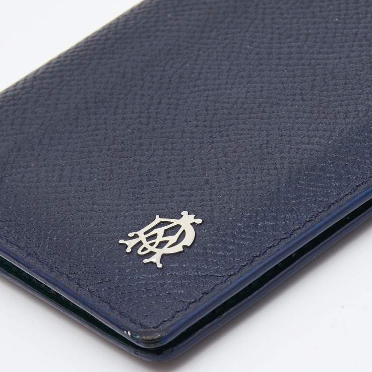 Pre Owned Alfred Dunhill Navy Blue Leather Logo Bifold Card Case