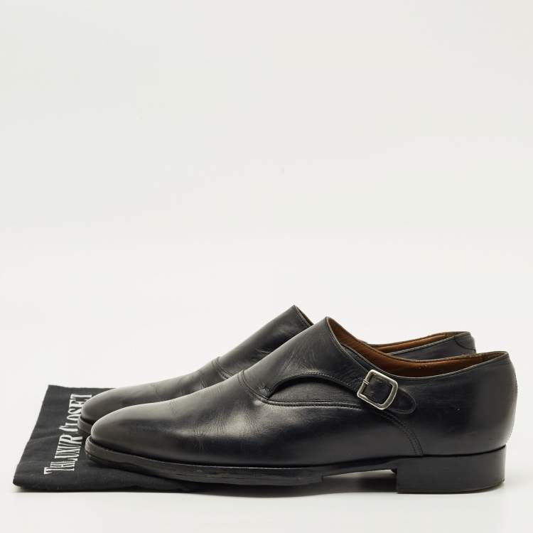 Pre Owned Alfred Dunhill Black Leather Buckle Oxfords Size 43.5