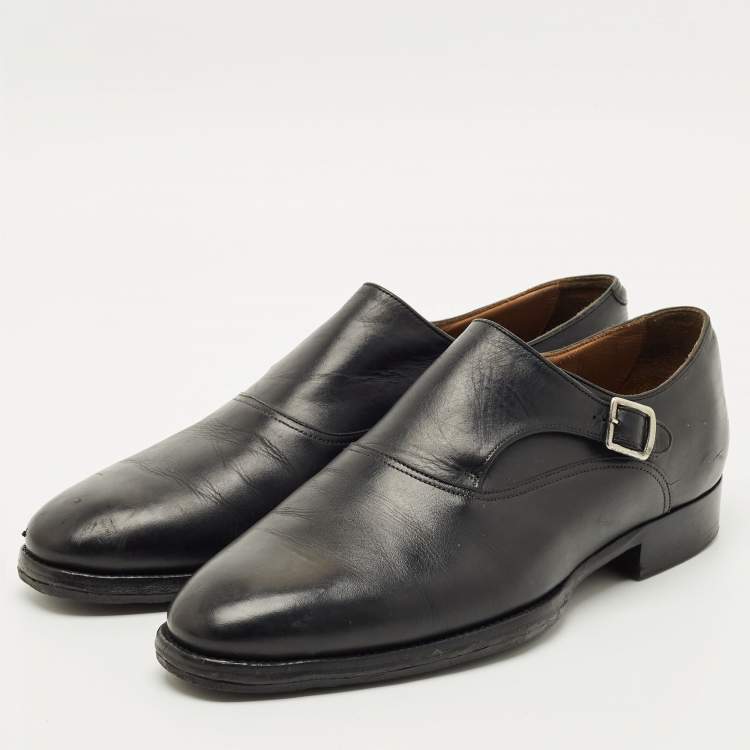 Pre Owned Alfred Dunhill Black Leather Buckle Oxfords Size 43.5