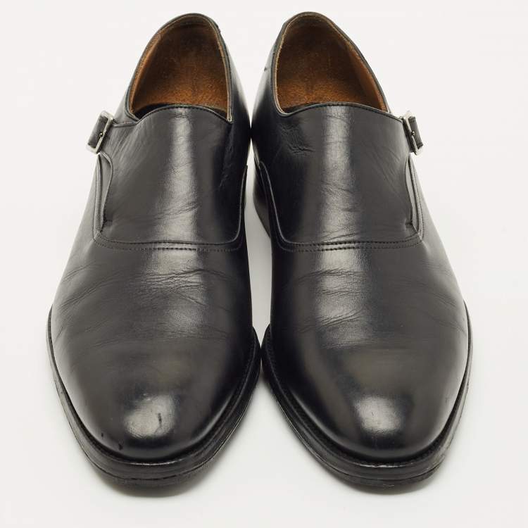 Pre Owned Alfred Dunhill Black Leather Buckle Oxfords Size 43.5