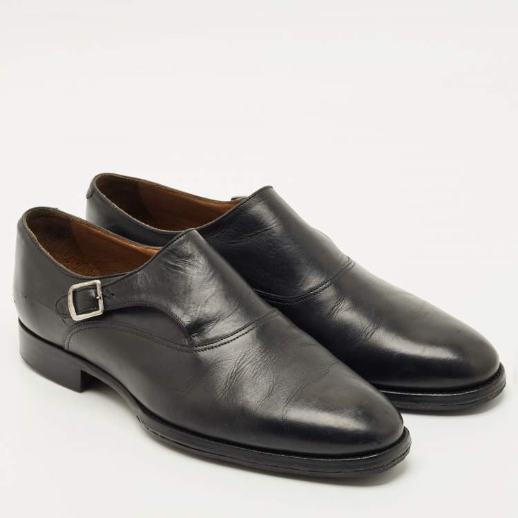 Pre Owned Alfred Dunhill Black Leather Buckle Oxfords Size 43.5