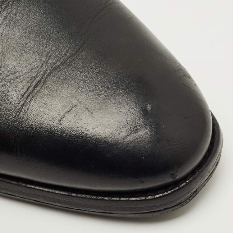 Pre Owned Alfred Dunhill Black Leather Buckle Oxfords Size 43.5
