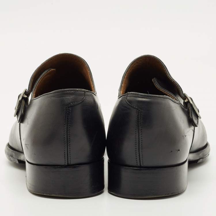 Pre Owned Alfred Dunhill Black Leather Buckle Oxfords Size 43.5