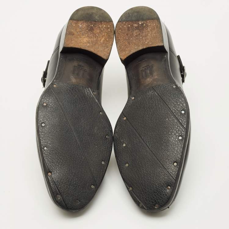Pre Owned Alfred Dunhill Black Leather Buckle Oxfords Size 43.5
