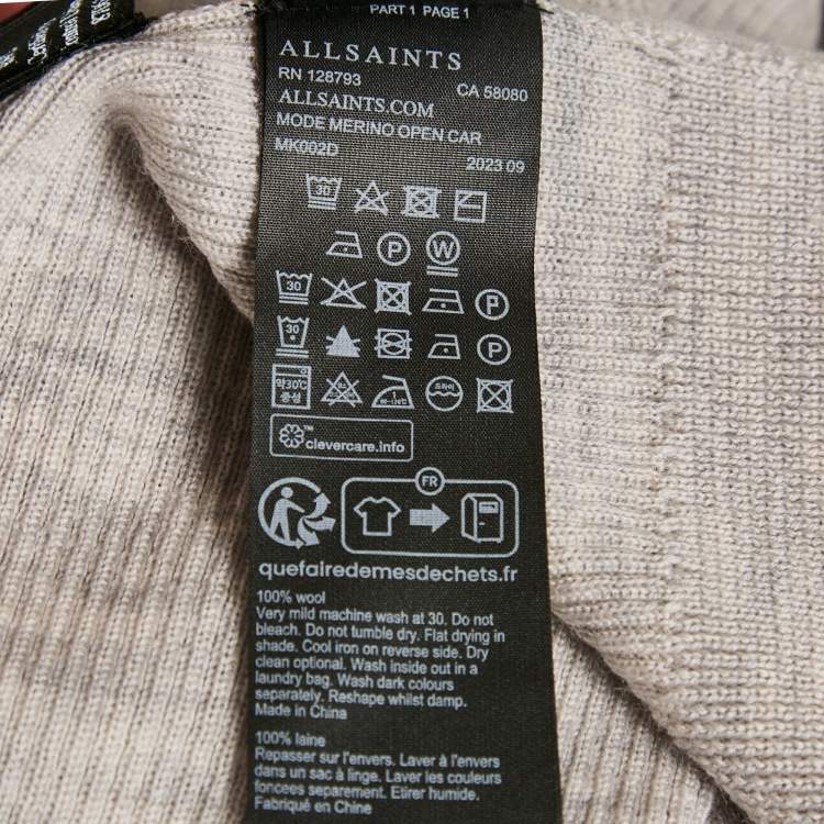 Pre Owned All Saints Grey Marl Wool Rib Knit Open Front Cardigan S