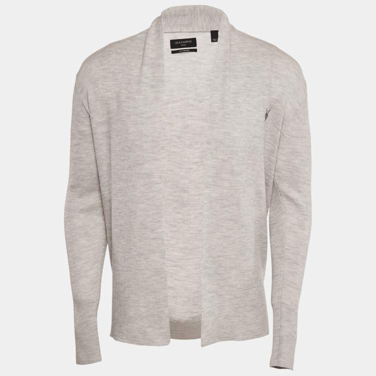 Pre Owned All Saints Grey Marl Wool Rib Knit Open Front Cardigan S