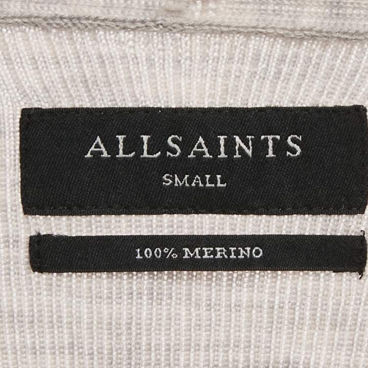 Pre Owned All Saints Grey Marl Wool Rib Knit Open Front Cardigan S