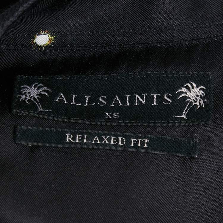 Pre Owned All Saints Black Galaxy Print Crepe Long Sleeve Shirt XS