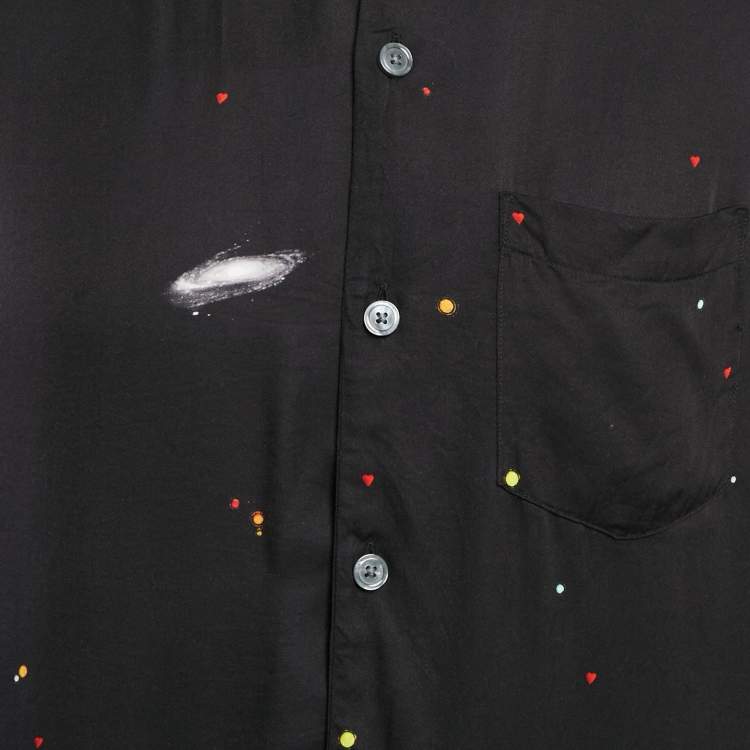 Pre Owned All Saints Black Galaxy Print Crepe Long Sleeve Shirt XS