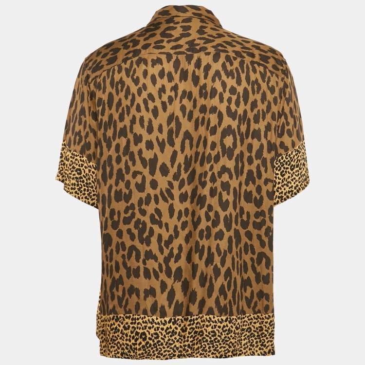 Pre Owned All Saints Brown Leopard Print Button Front Oversized Shirt XXL