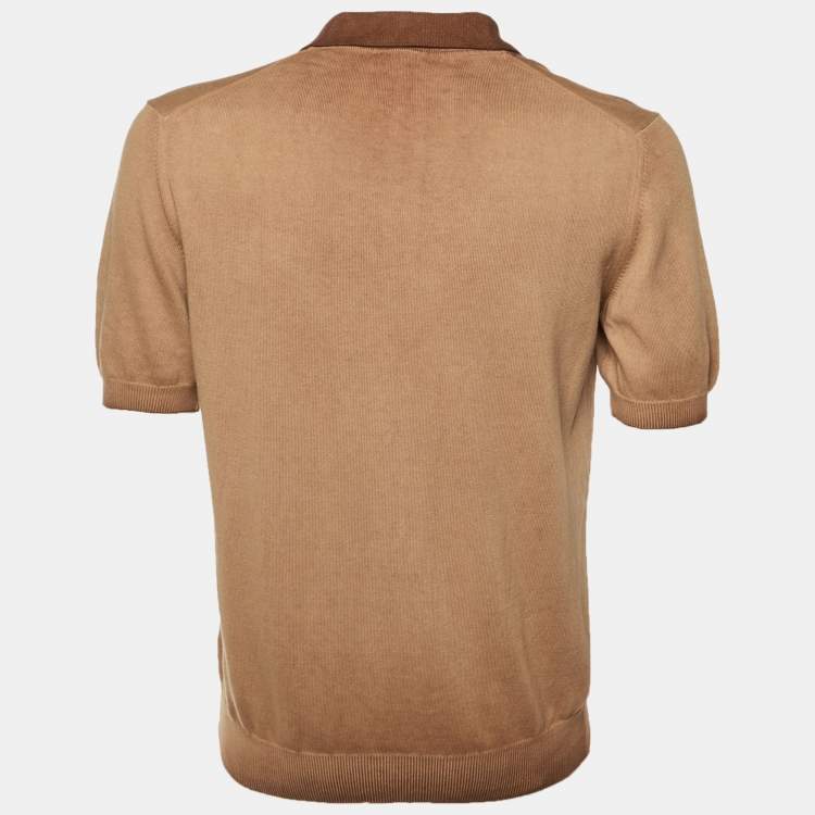 Pre Owned Altea Brown Two Toned Knit Polo T-Shirt L 