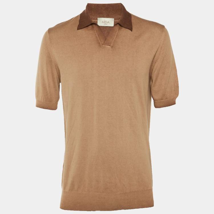 Pre Owned Altea Brown Two Toned Knit Polo T-Shirt L 