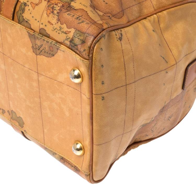 Pre Owned Alviero Martini 1A Classe Brown Geo Coated Canvas Weekender Bag