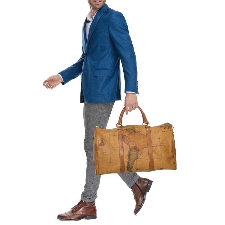 Pre Owned Alivero Martini 1A Classe Tan Geo Print Coated Canvas and Leather Duffel Bag