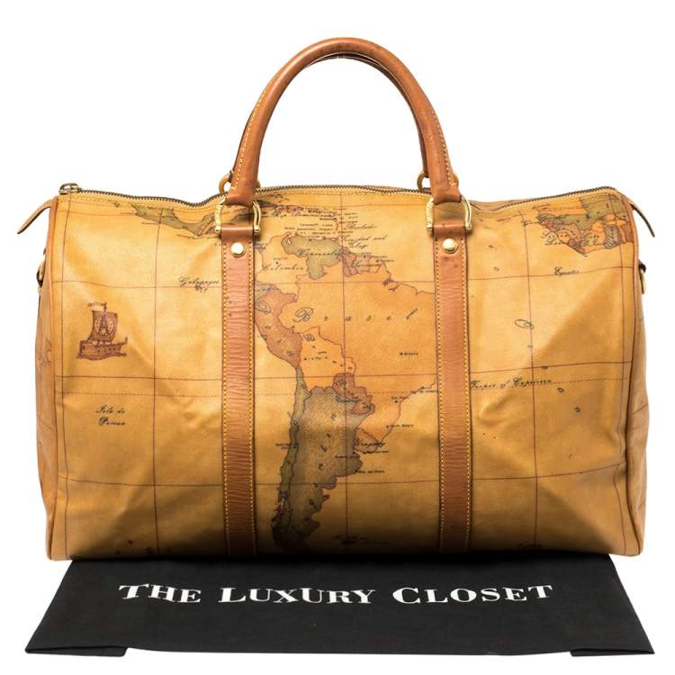 Pre Owned Alivero Martini 1A Classe Tan Geo Print Coated Canvas and Leather Duffel Bag